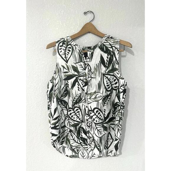Tahari White and Green Floral Sleeveless Button Up Shirt Women's Size M - Picture 1 of 9